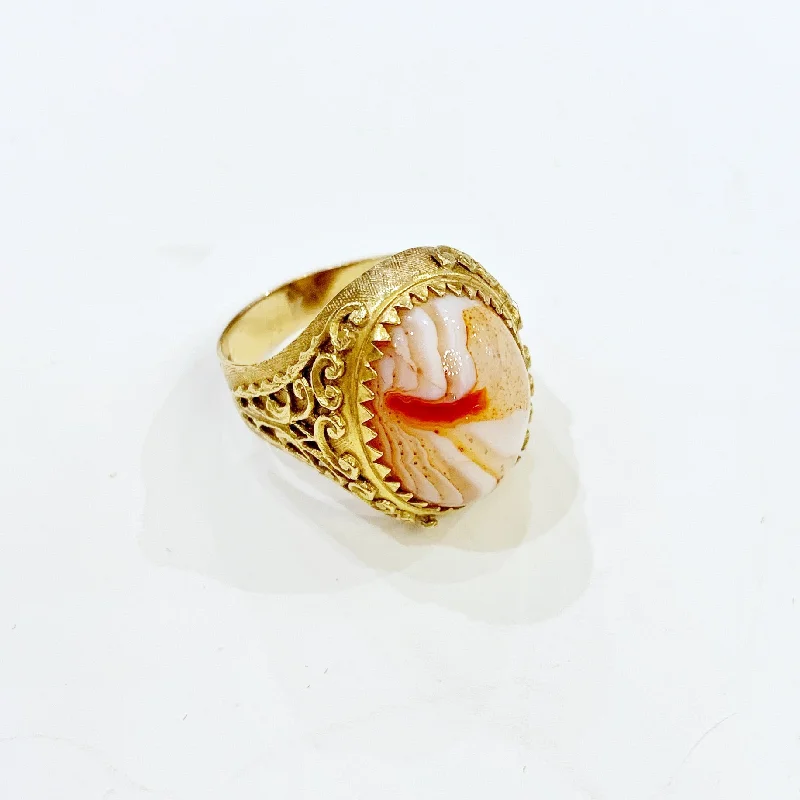 Ladies rings for adventure vibes -Estate Collection Ring - 18K Yellow Gold/Cabochon Jasper