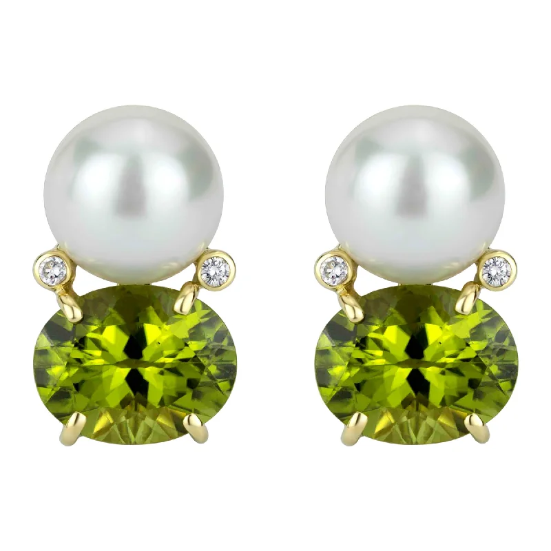 Ladies earrings tribal elegance -Earrings - South Sea Pearl, Peridot And Diamond