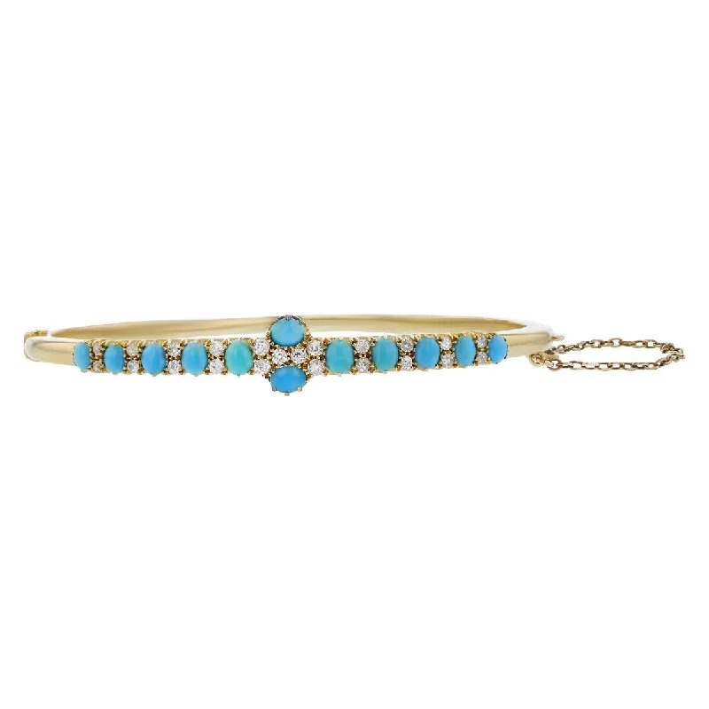 ladies-gemstone-rope-twist-bracelets-Mid-century 14K Yellow Gold Turquoise Bangle Bracelet