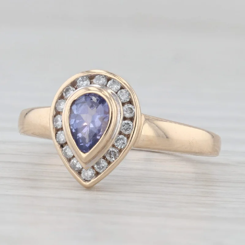 Ladies engagement rings enduring vows -0.55ctw Pear Tanzanite Diamond Halo Ring 14k Yellow Gold Size 7 Engagement