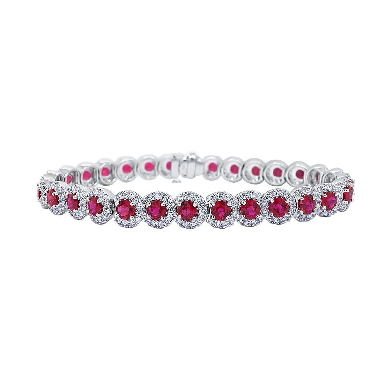 ladies-delicate-pearl-bracelets-Ruby & Diamond Overlaping Halo Bracelet