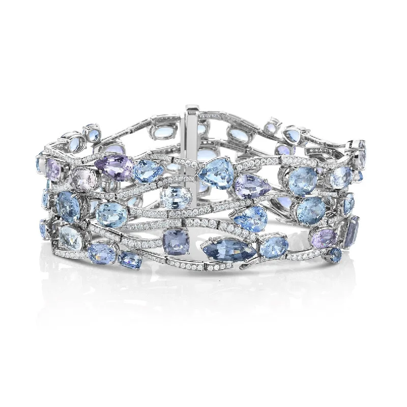 ladies-affordable-woven-cord-bracelets-Platinum Multi-color Sapphire and Diamond Bracelet