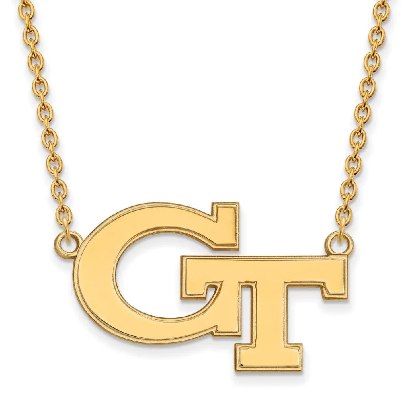 ladies-handmade-layered-necklaces-10k Yellow Gold Georgia Technology Large 'GT' Pendant Necklace