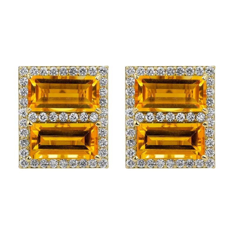 Ladies earrings modern shine -Earrings - Citrine And Diamond (2383E)