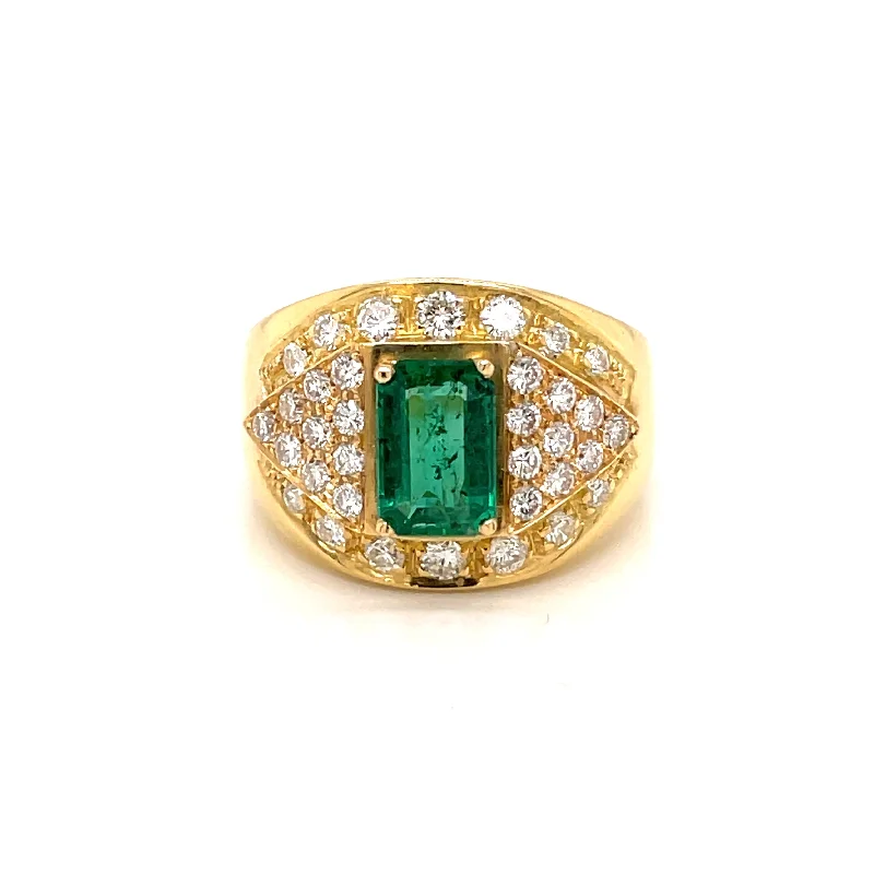 Ladies rings slim shine -Retro Colombian Emerald Diamond Cocktail Ring