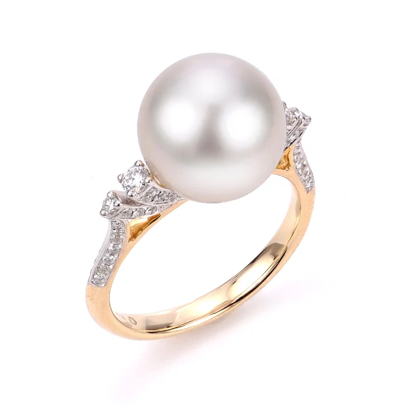 Ladies rings with talon designs -14KT Yellow Gold White South Sea Pearl Ring