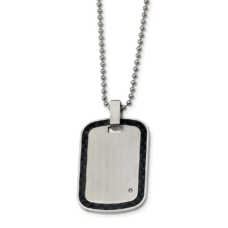 ladies-classic-rolo-chain-necklaces-Stainless Steel, Carbon Fiber and Diamond Accent Dog Tag Necklace