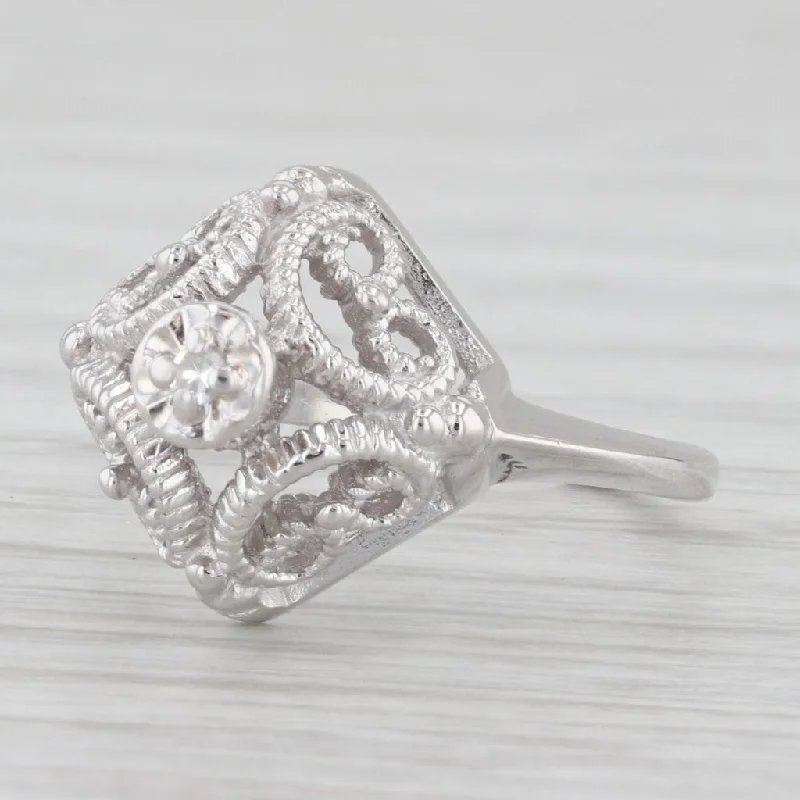 Ladies engagement rings for gala unions -Diamond Filigree Ring 10k White Gold Size 4.75 Solitaire Engagement Style