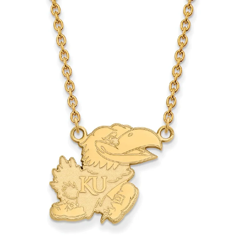 ladies-unique-layered-necklaces-14k Gold Plated Silver U of Kansas Large Pendant Necklace