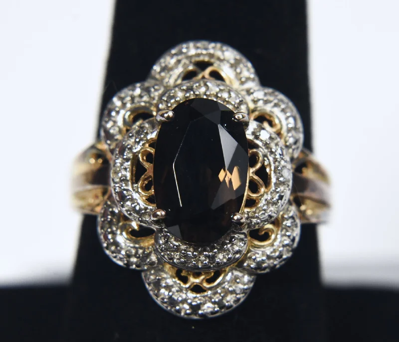 Ladies rings for stage vibes -Ross-Simons - Gold Tone Sterling Silver Smoky Quartz and Diamond Cocktail Ring - Size 8