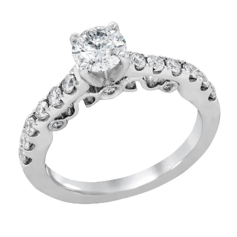 Ladies engagement rings with pine settings -MODERN WHITE GOLD ENGAGEMENT RING, 1.12 CT TW