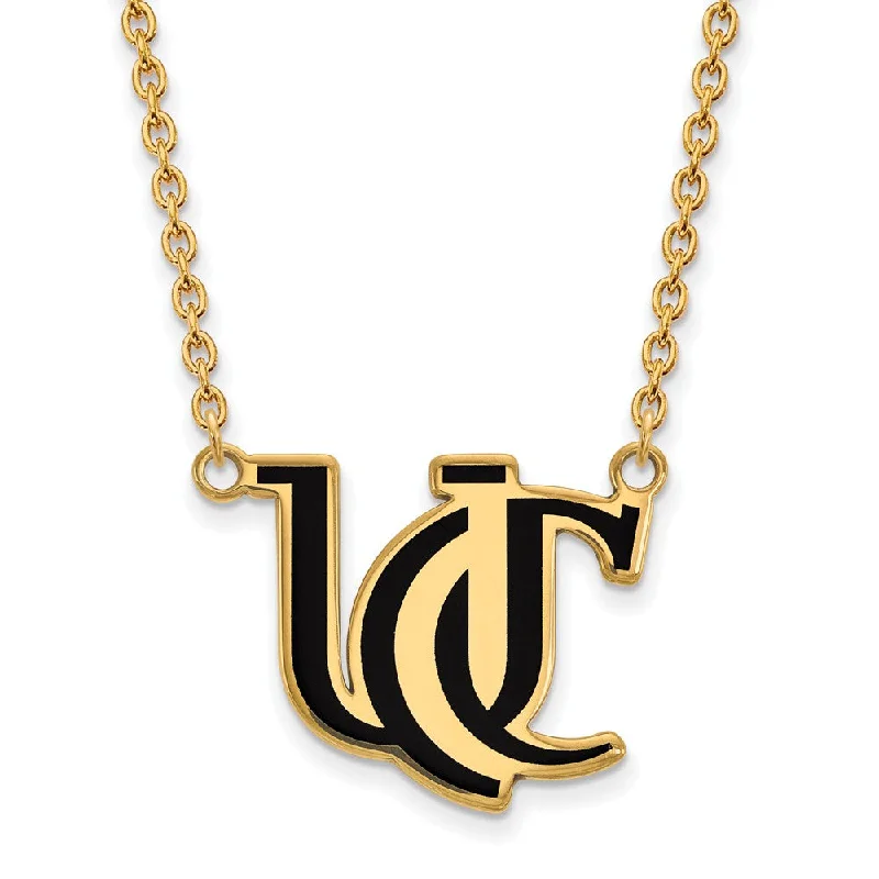 ladies-classic-bib-necklaces-14k Gold Plated Silver U of Cincinnati Lg Enamel Logo Necklace