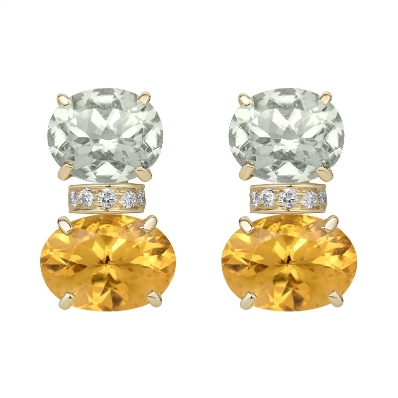 Ladies earrings stylish shine -Earrings - Green Quartz, Citrine And Diamond (2382C)