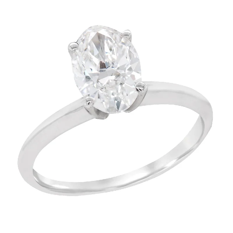 Ladies engagement rings with mixed alloys -WHITE GOLD SOLITAIRE ENGAGEMENT RING WITH 1.46 CARAT LAB GROWN OVAL CUT DIAMOND