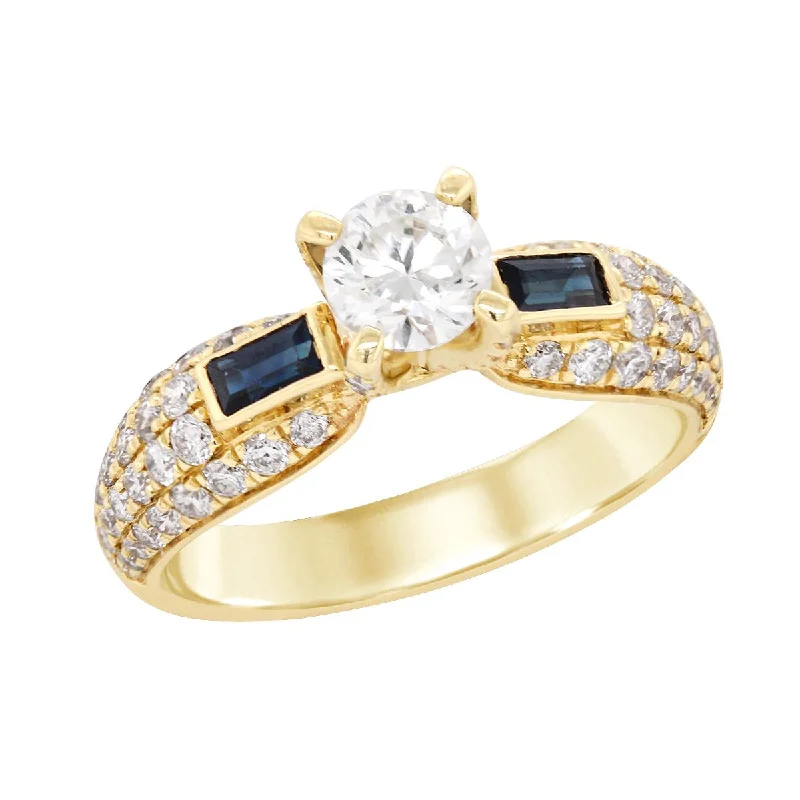 Ladies engagement rings for summit love -YELLOW GOLD ENGAGEMENT RING WITH DIAMONDS AND SAPPHIRES, .77 CT TW