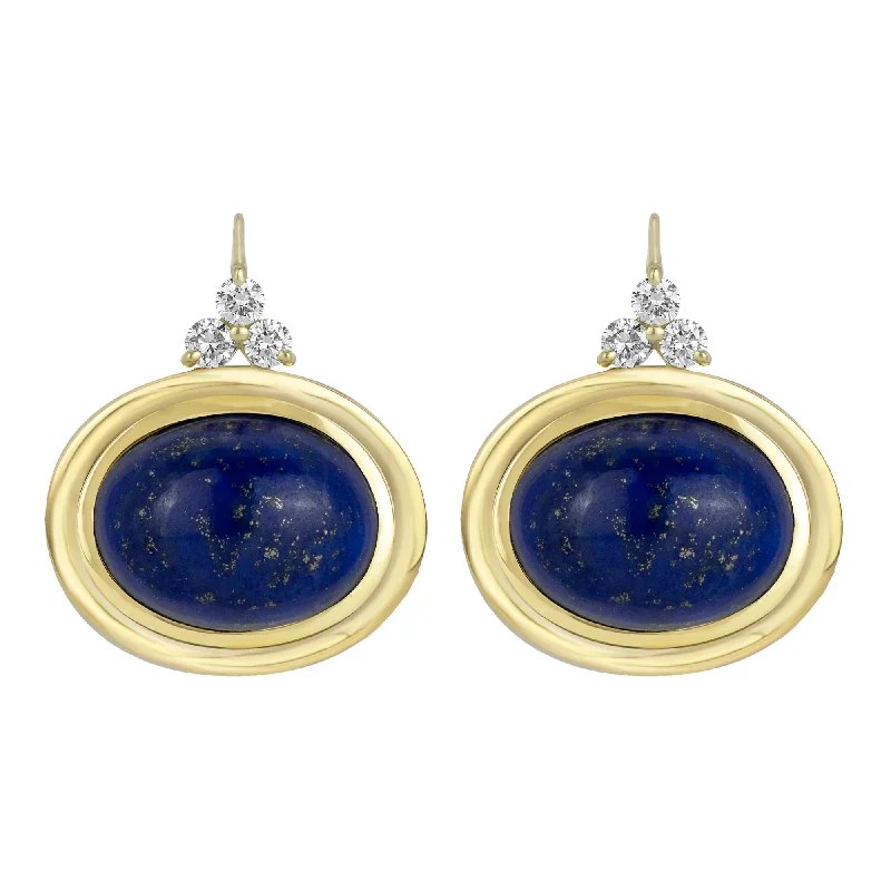 Ladies earrings throwback elegance -Earrings - Lapis Lazulli And Diamond