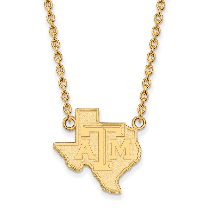 ladies-gift-rolo-chain-necklaces-10k Yellow Gold Texas A&M U Large State Pendant Necklace