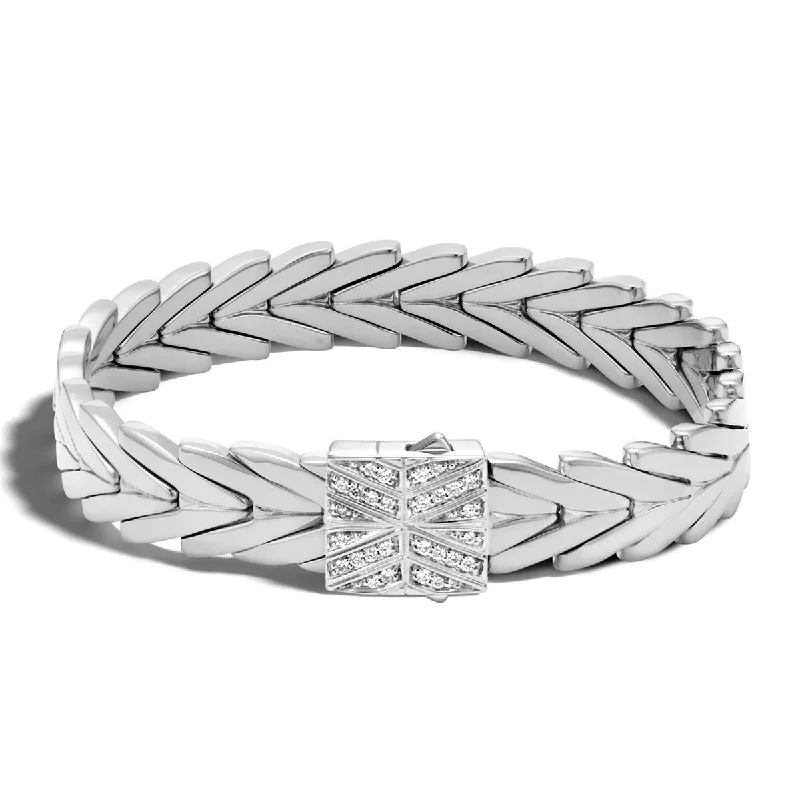 ladies-affordable-link-chain-bracelets-Modern Chain Silver Diamond Medium Bracelet