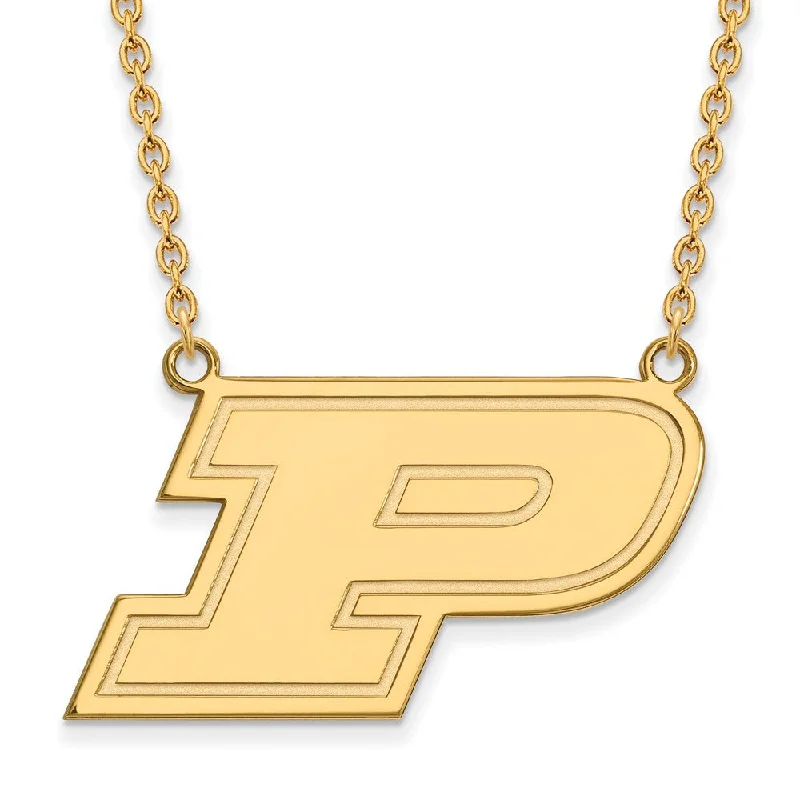 ladies-affordable-torque-necklaces-14k Gold Plated Silver Purdue Large Initial P Pendant Necklace