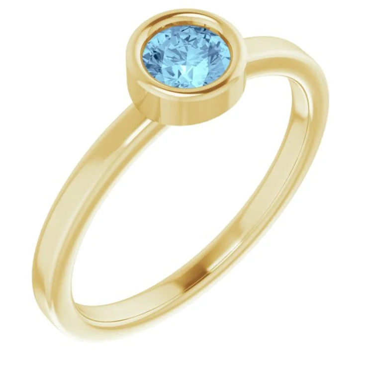 Ladies rings for sisterly bonds -14K Yellow 4.5 mm Natural Aquamarine Ring