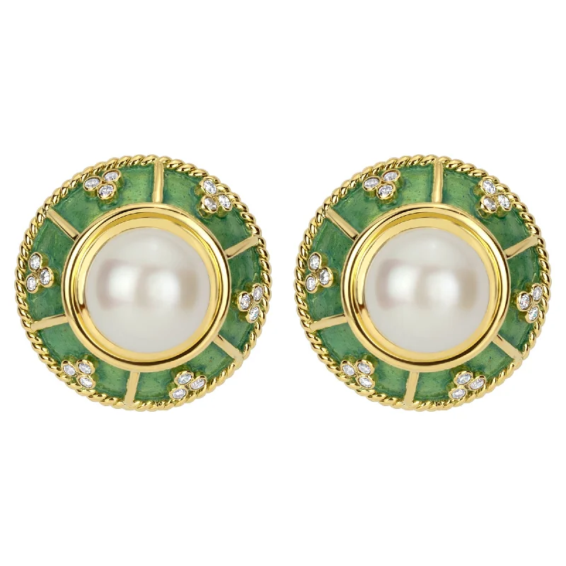 Ladies earrings fun shine -Earrings- South Sea Pearl And Diamond (Enamel)