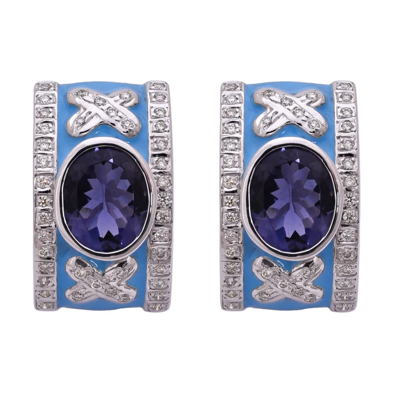 Ladies earrings featherlight drops -Earrings- Iolite and Diamond (Enamel)