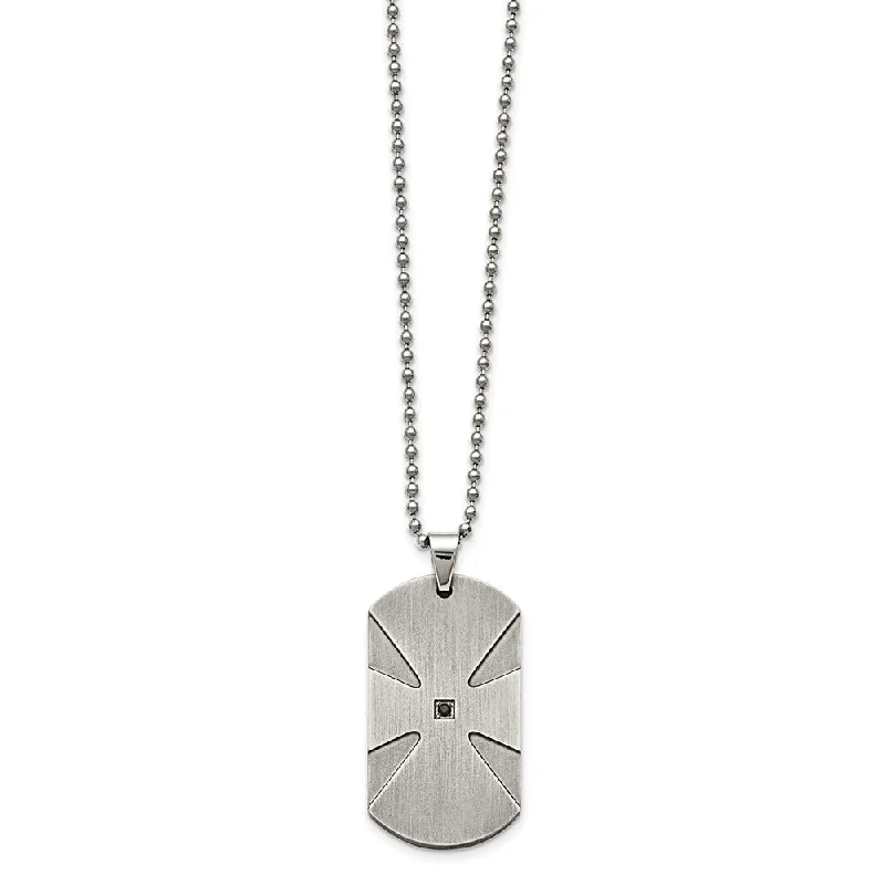 ladies-cross-lariat-necklaces-Stainless Steel & Black Diamond Brushed Dog Tag Necklace, 24 Inch