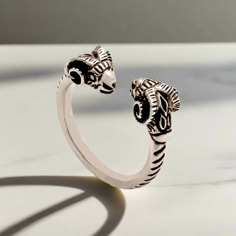 Ladies rings with faith motifs -Ram Ring, Ram Head Ring in solid sterling silver (DT-90)