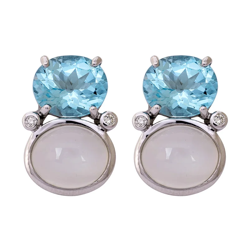 Ladies earrings for video charm -Earrings- Blue Topaz, Moonstone and Diamond