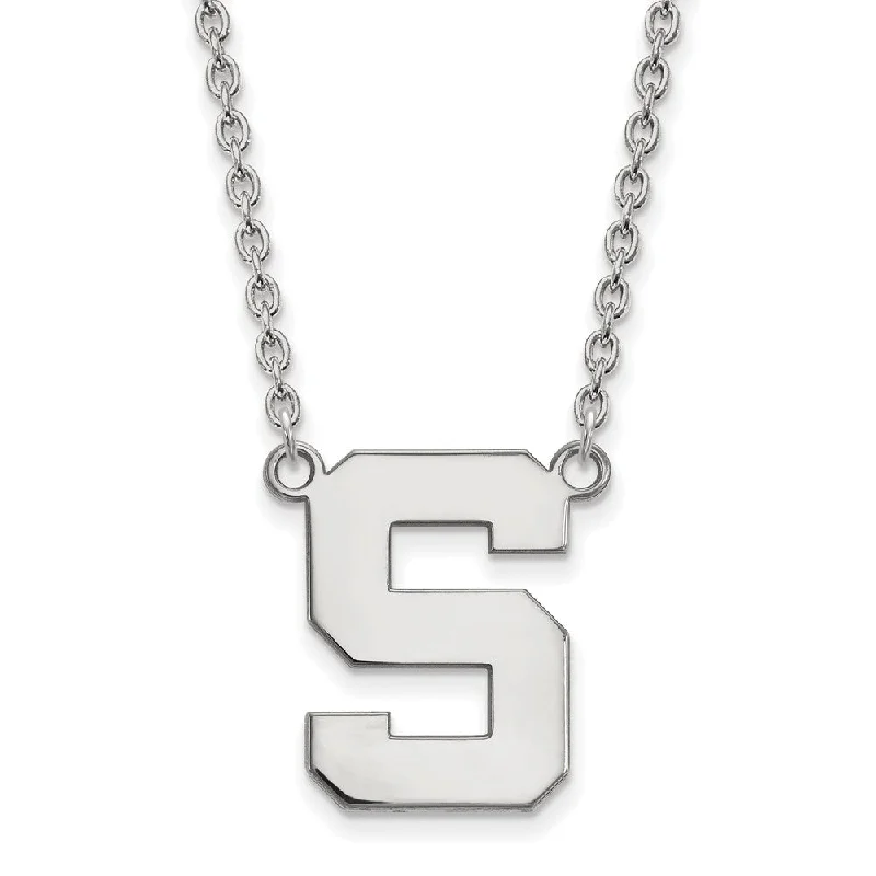 ladies-cross-lariat-necklaces-14k White Gold Michigan State Large Initial S Pendant Necklace