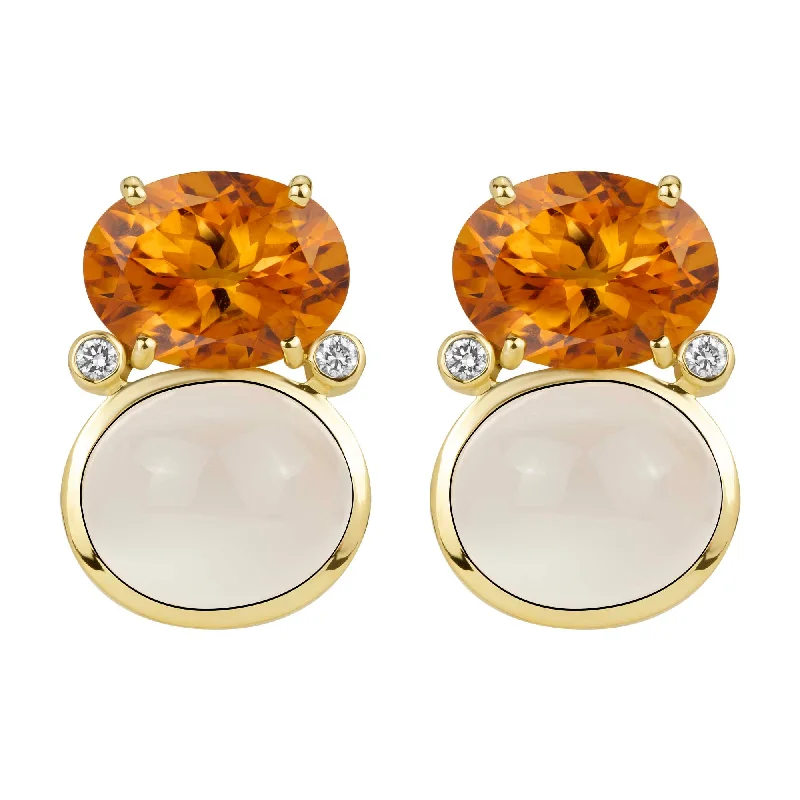 Ladies earrings for winter glow -Earrings - Citrine, Moonstone And Diamond (2385E)