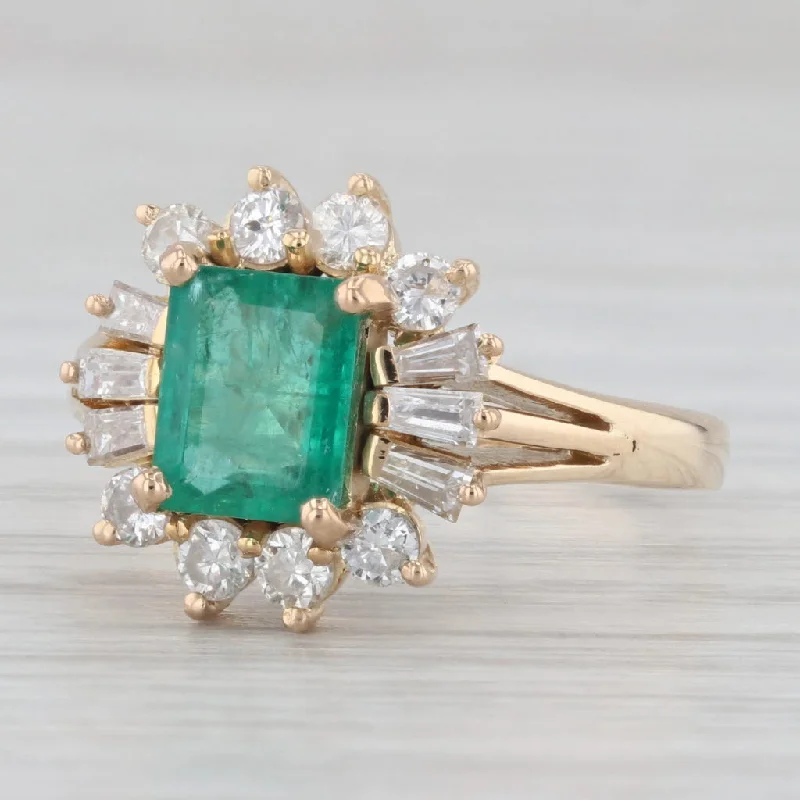 Ladies engagement rings with sage malachite -Vintage 1.60ctw Emerald Diamond Halo Ring 14k Yellow Gold Size 8 Engagement