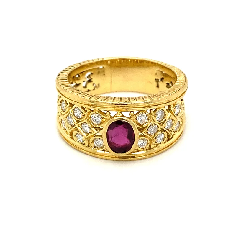 Ladies rings with aquamarine glow -Art Nouveau Ruby Diamond Gold Band Ring