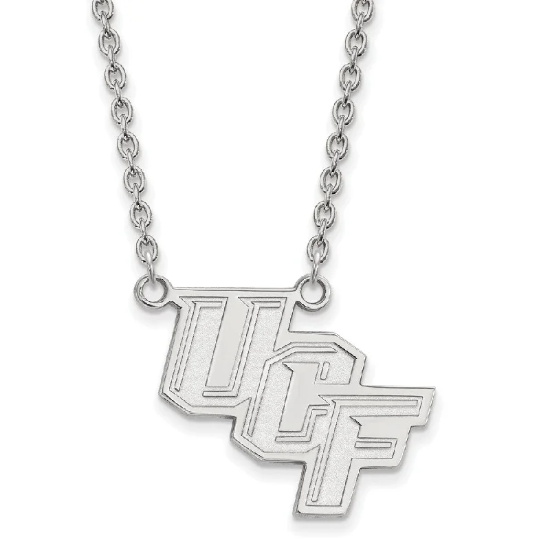 ladies-bib-silver-necklaces-Sterling Silver Central Florida Large 'UCF' Pendant Necklace