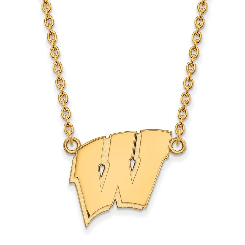 ladies-pendant-pearl-necklaces-14k Gold Plated Silver U of Wisconsin Large Initial W Pendant Necklace