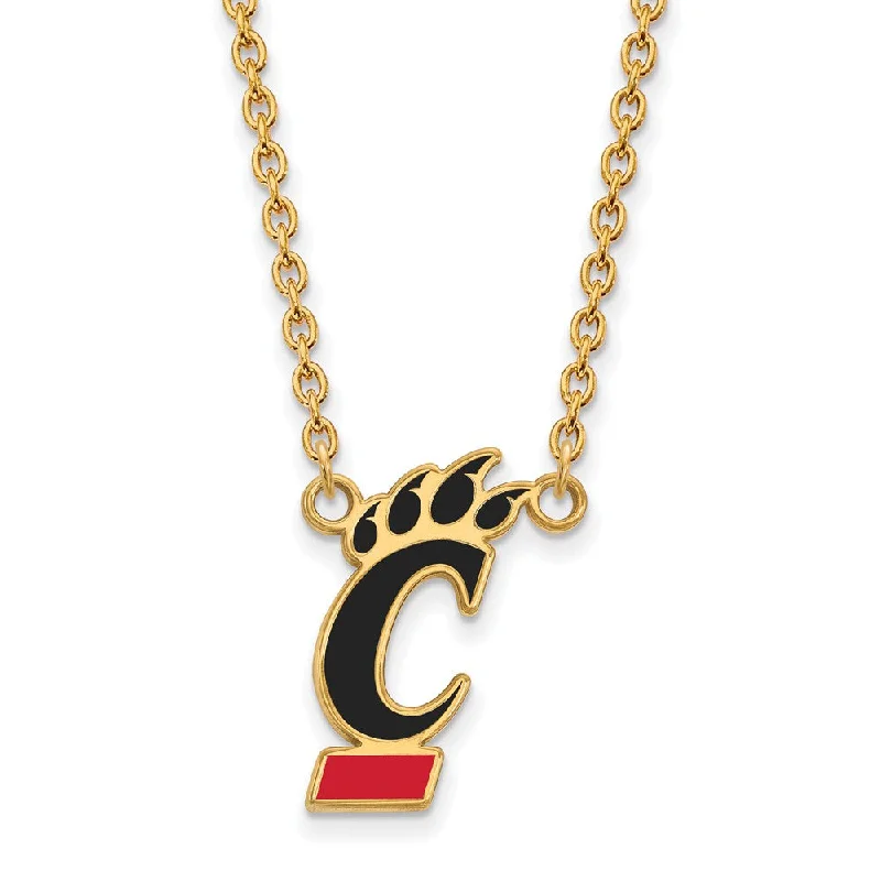 ladies-minimalist-bib-necklaces-14k Gold Plated Silver U of Cincinnati Lg Enamel Pendant Necklace