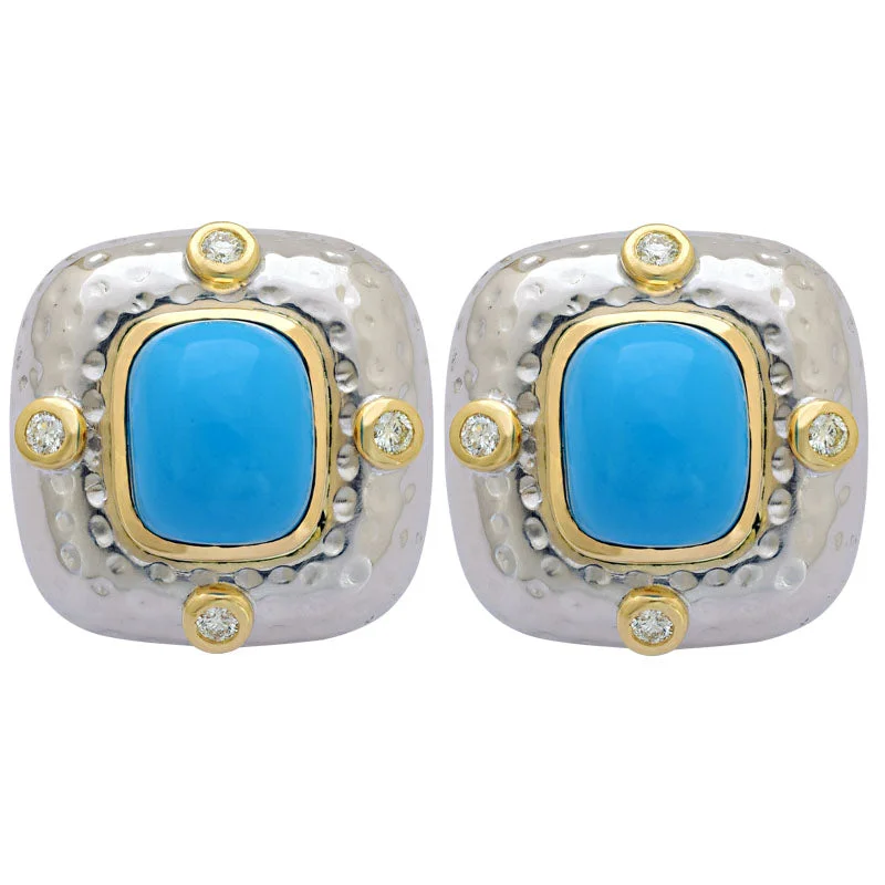 Ladies earrings unique elegance -Earrings-Turquoise and Diamond