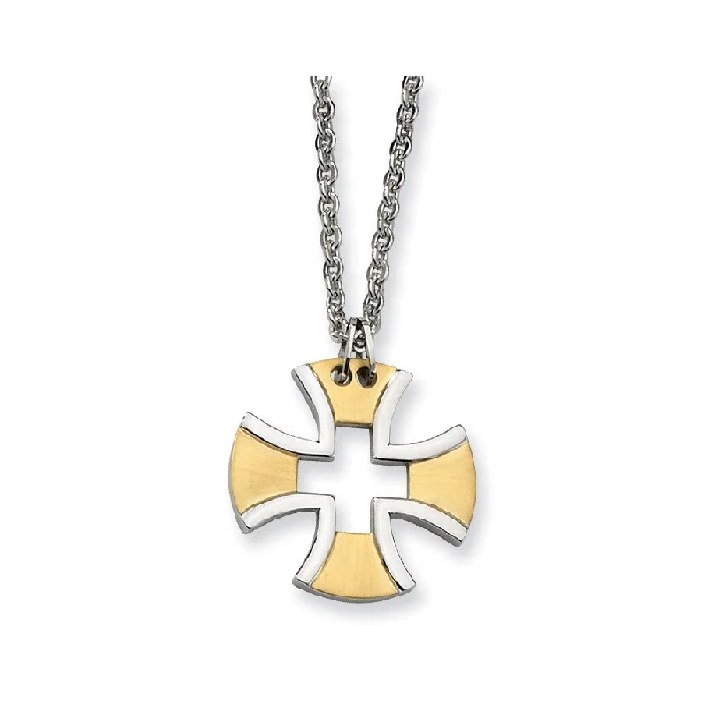 ladies-custom-cable-chain-necklaces-Stainless Steel and Gold Tone Maltese Cross Necklace - 18 Inch