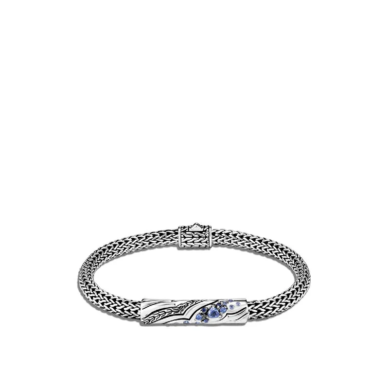 ladies-rustic-charm-link-bracelets-Lahar Silver Extra Small Chain Station Bracelet with Blue Sapphire