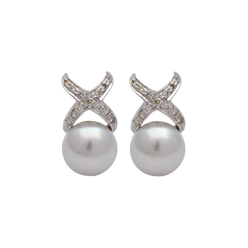 Ladies earrings for cozy charm -Earrings-South Sea Pearl and Diamond