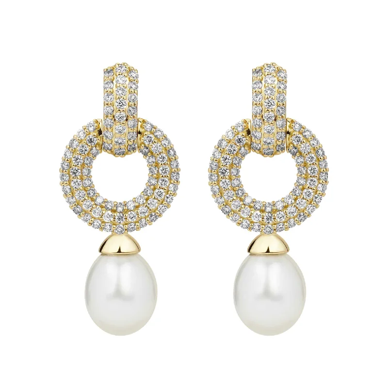 Ladies earrings with burst drops -Earrings - South Sea Pearl And Diamond (2384A)