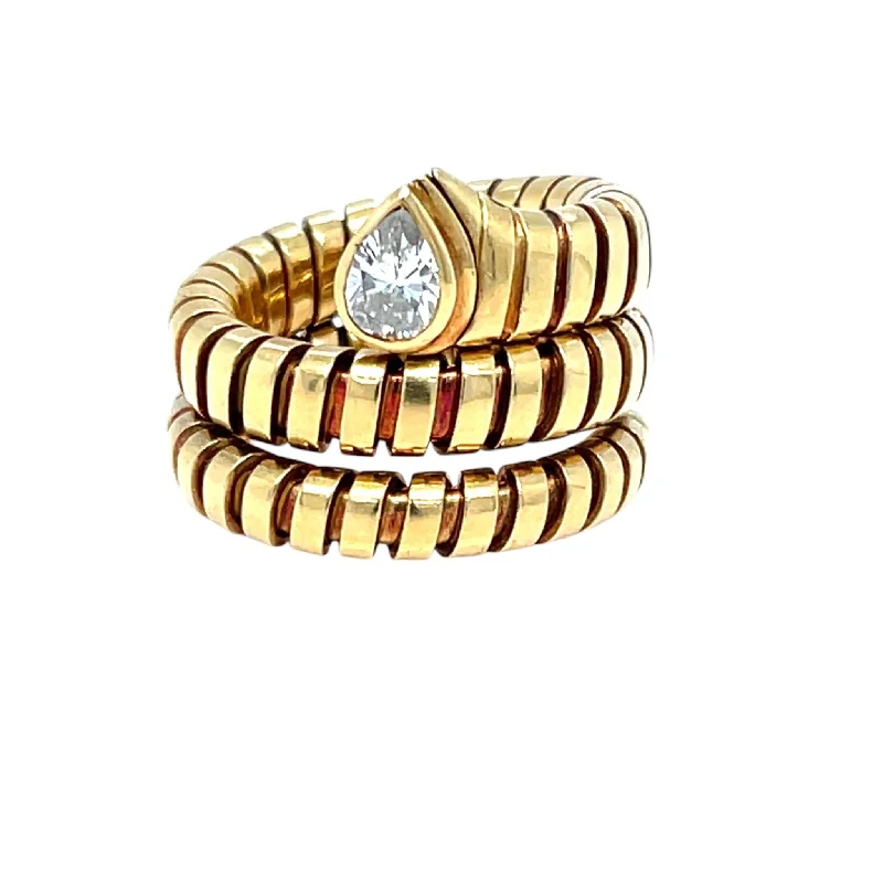 Ladies rings elegant shine -Bulgari Tubogas Serpenti Diamond 18k Yellow Gold 3-Row Ring