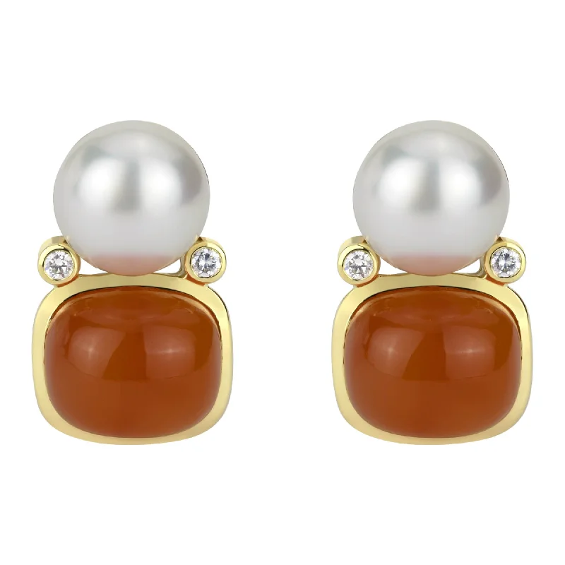 Ladies earrings glossy elegance -Earrings - South Sea Pearl, Cornellian And Diamond