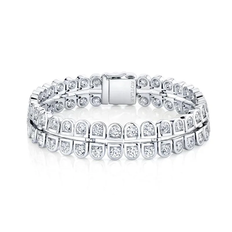 ladies-bangle-stack-diamond-bracelets-Scallop Silhouette Double Row Diamond Bracelet