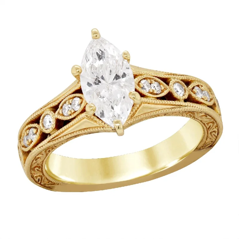 Ladies engagement rings space-inspired love -VINTAGE STYLE YELLOW GOLD ENGAGEMENT RING WITH MARQUISE CENTER, 1.26 CT TW