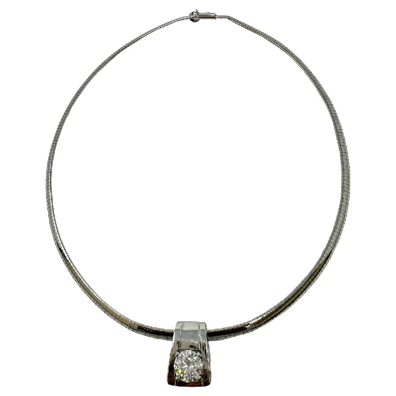 ladies-delicate-diamond-necklaces-Sterling Silver& 14K White White Snake Necklace with Moissante Pendant