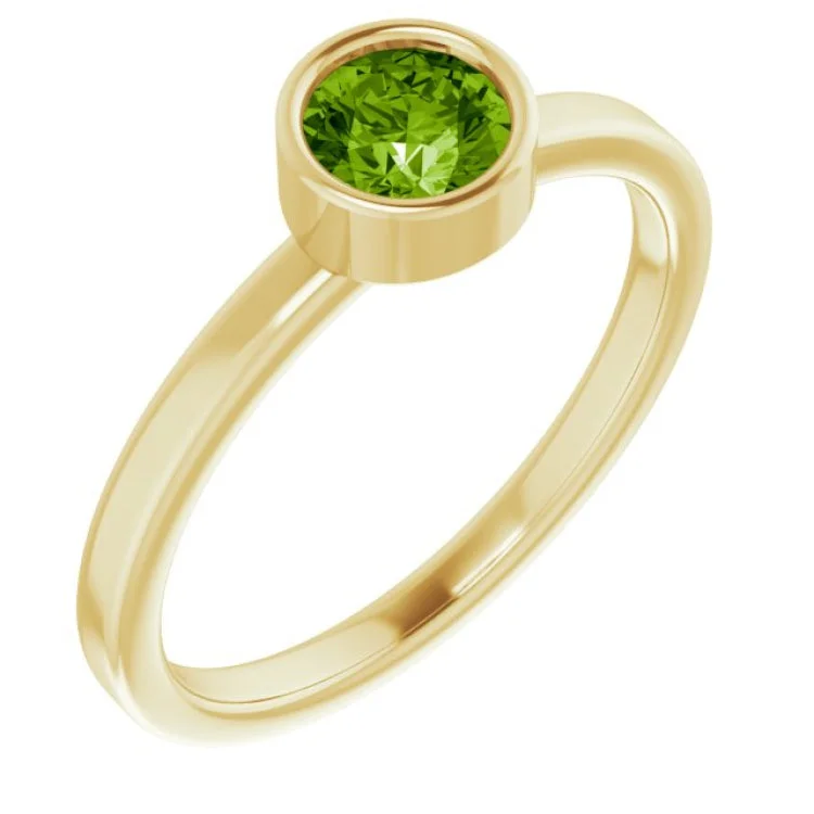 Ladies rings chic brilliance -14K Yellow 5 mm Natural Peridot Ring