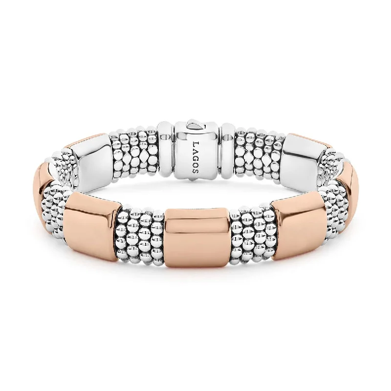 ladies-trendy-charm-link-bracelets-Rose Gold Station Caviar Bracelet