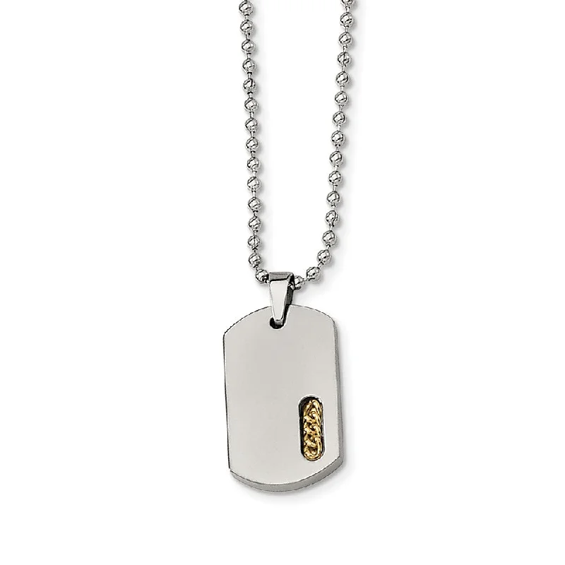 ladies-cross-pendant-necklaces-Titanium and Gold Tone Accent Dog Tag Necklace 22 Inch