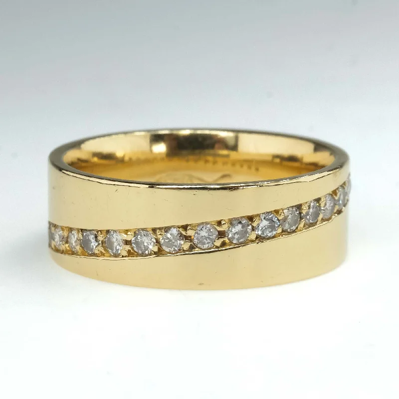 Ladies rings dramatic charm -Diagonal Single Row Diamond Comfort Fit Ring in 18K Yellow Gold